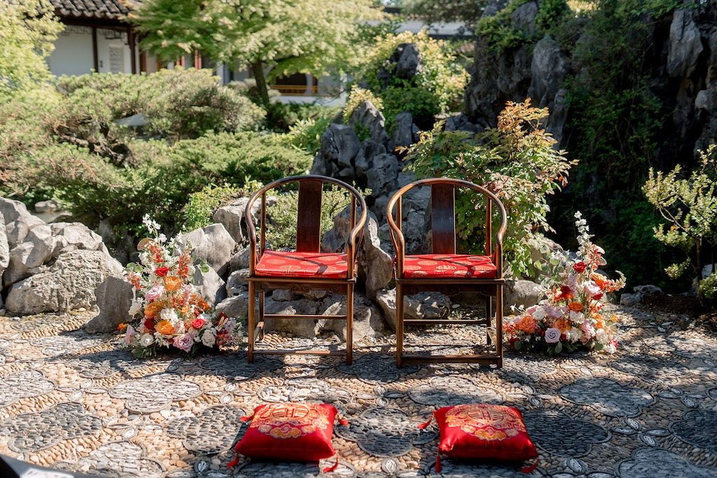 wedding ceremony flower arrangements framing the altar in Vancouver