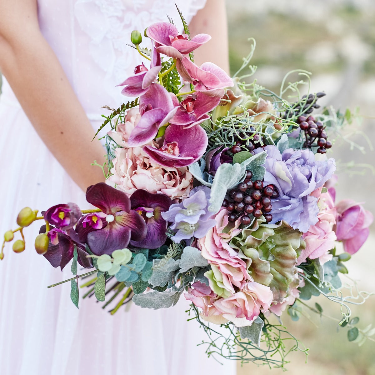Lavender, Purple, and Soft Blue Bridal Bouquet.